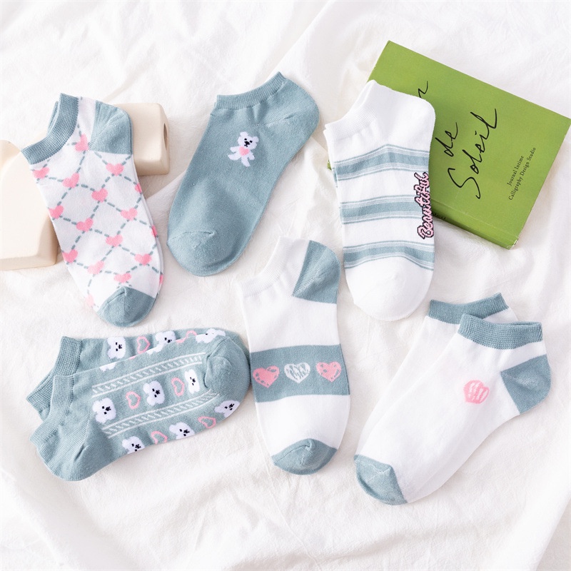 MMM Kaos Kaki Wanita Motif Garis Karakter Lucu 6798 Kaus Kaki Pendek Fashion Korean Unisex Semata Kaki Socks Import