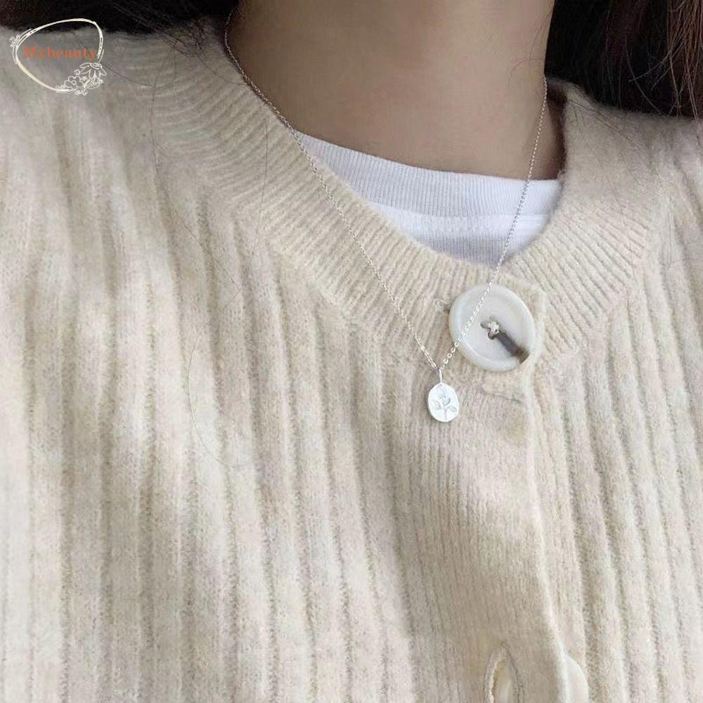 Mxbeauty Wanita Kalung Indah Oval Pendent Perak Fashion Perhiasan Ins Gaya Alloy Rose Flower Pendent Necklace Untuk Hadiah Perempuan
