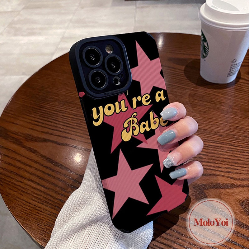 Luxury Leather Pink Star Letter Soft Phone Case Kompatibel Untuk IPhone 7Plus XR 11 13 14 12 Pro MAX X7 8 Plus XS MAX Cinta Hati Tekstur Shockproof Cover