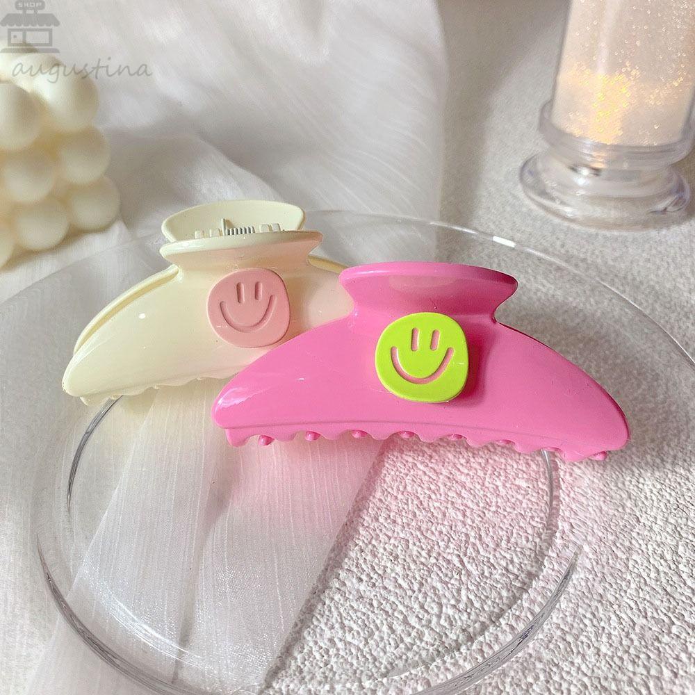 Agustina Smiley Face Hair Claw Jepit Rambut Trendy Temperamen Aksesoris Rambut Warna Kontras Hiasan Kepala Bahan Akrilik Untuk Wanita Klip Hiu