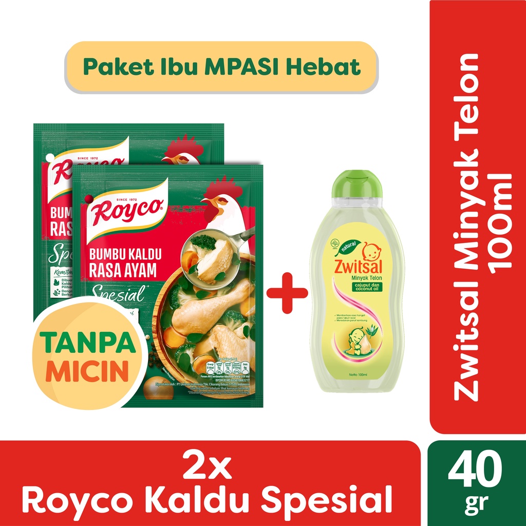 

Buy 2 Royco Kaldu Ayam Special 40g + Zwitsal Minyak Telon 100ml