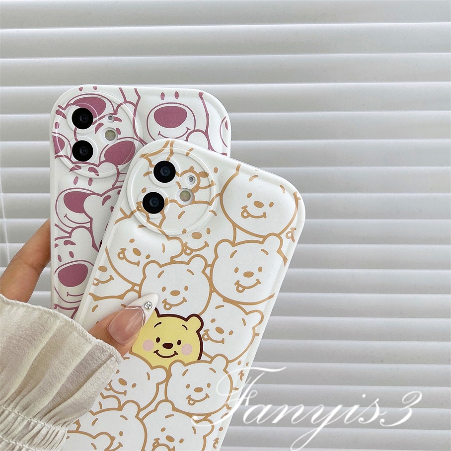 Redmi A1 12C 10C 10A 10 9 9A 9C 9T Note 12 11 Pro+11s 11 10s 10 9s 9 8 Pro Poco X4Pro X3Pro Mi 11 Lite 11T 10TPro 12Pro Strawberry Winnie Bear Phone Case TPU Soft Cover Pelindung