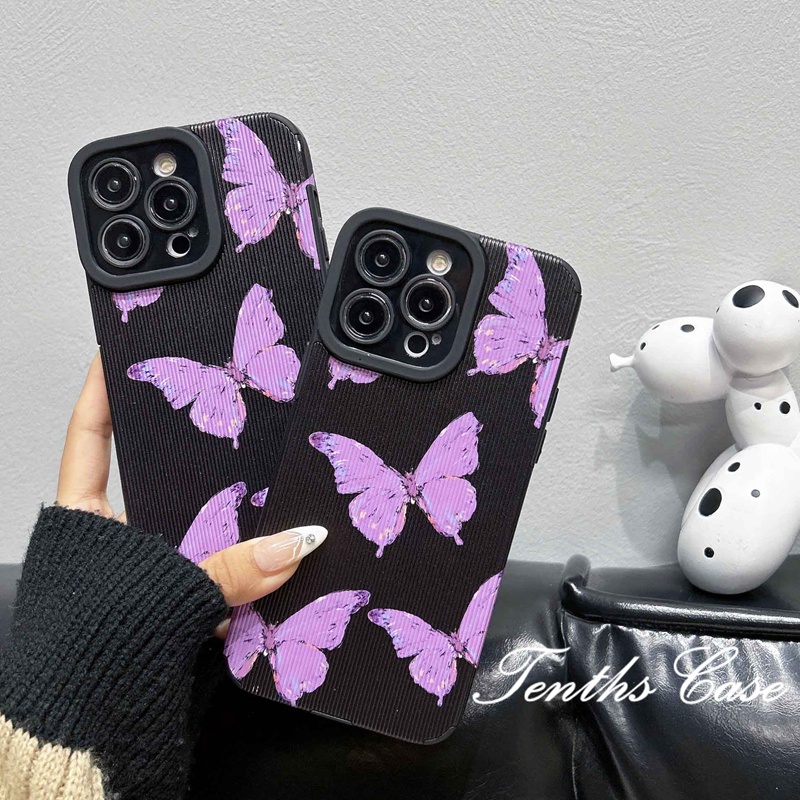 Kompatibel Untuk Iphone14 13 12 11 Pro Max X XR Xs Max7 8 Plus SE 2020 INS Gaya Ungu Motif Kupu-Kupu Ponsel Case Lembut Penutup Belakang