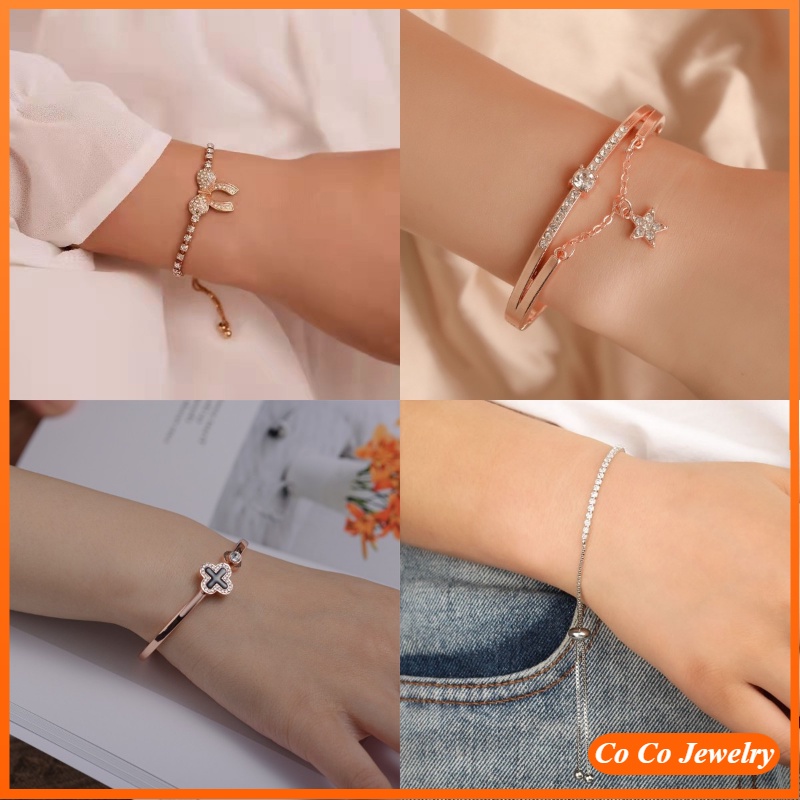 Versi Korea Dari Berbagai S925 Perak 8-karakter Cycle Symbol Four-leaf Clover Bracelet Wanita Berlian Ringan Gaya Mewah Gelang Wanita Yang Dapat Disesuaikan Grosir