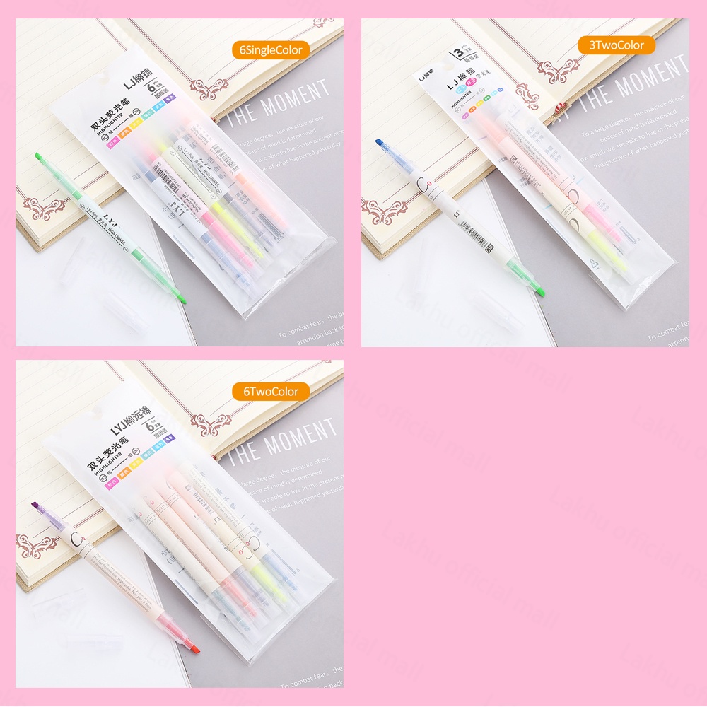 JCHO 6Pcs 1Set Stabilo 12 Warna Warni / Double Head Highlighter 12 Colors In 6 Pcs