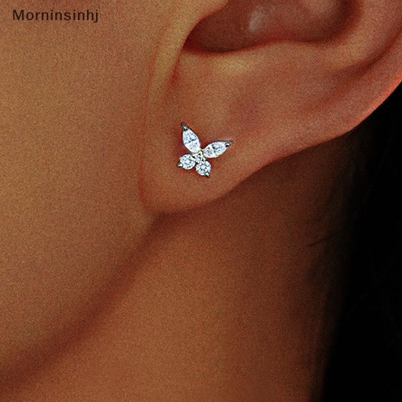 Mornin 1pasang Warna Perak Fashion Telinga Kupu-Kupu Sederhana Shiny Zircon Earring Light Crystal Ear Stud Untuk Wanita Perhiasan Hadiah id