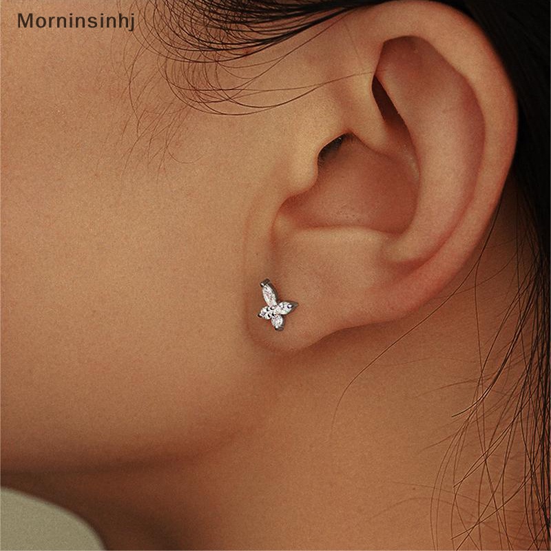 Mornin 1pasang Warna Perak Fashion Telinga Kupu-Kupu Sederhana Shiny Zircon Earring Light Crystal Ear Stud Untuk Wanita Perhiasan Hadiah id