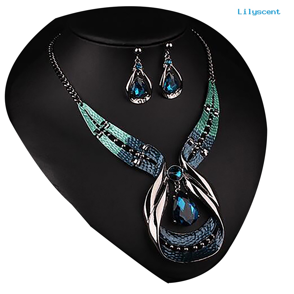 [LS]3Pcs Set Perhiasan Adjustable Hadiah Ulang Tahun Anti Luntur Teardrop Kalung Drop Earrings Set Perhiasan Untuk Pernikahan