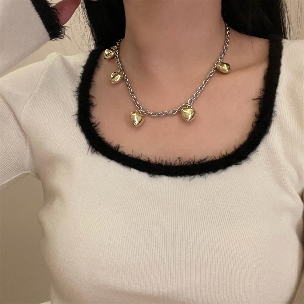 Y2k Vintage Jantung Liontin Kalung Gadis Pedas Tulang Selangka Rantai Chocker Perhiasan Aksesoris