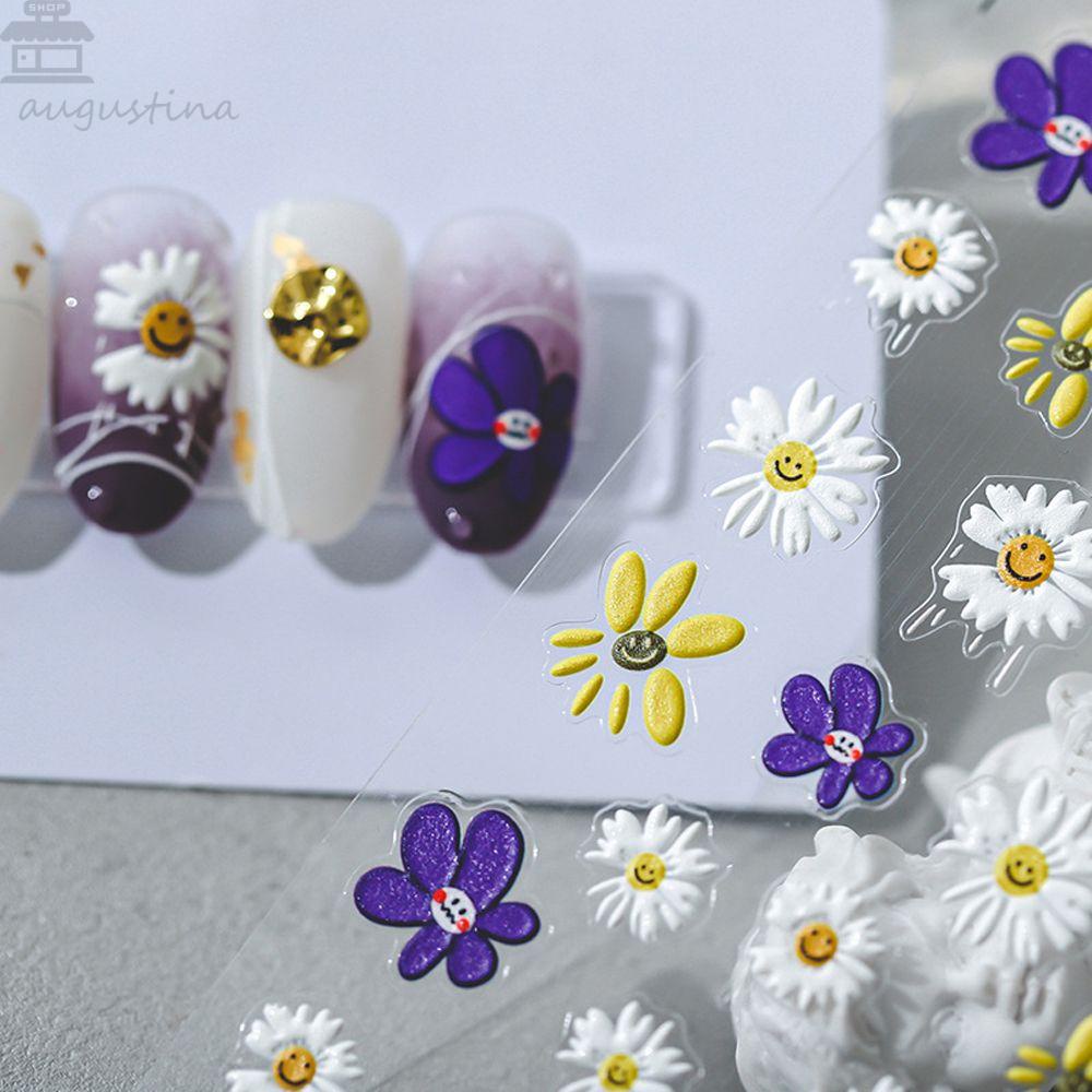AUGUSTINA Agustina Kartun Nail Art Stiker Timbul Jahitan Lucu Daisy Self Adhesive Pooh Bear DIY Dekorasi Kuku