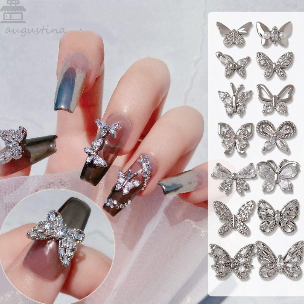 AUGUSTINA Augustina Dekorasi Nail Art 3D Kristal Silver Alloy Zircon Pesona Kuku