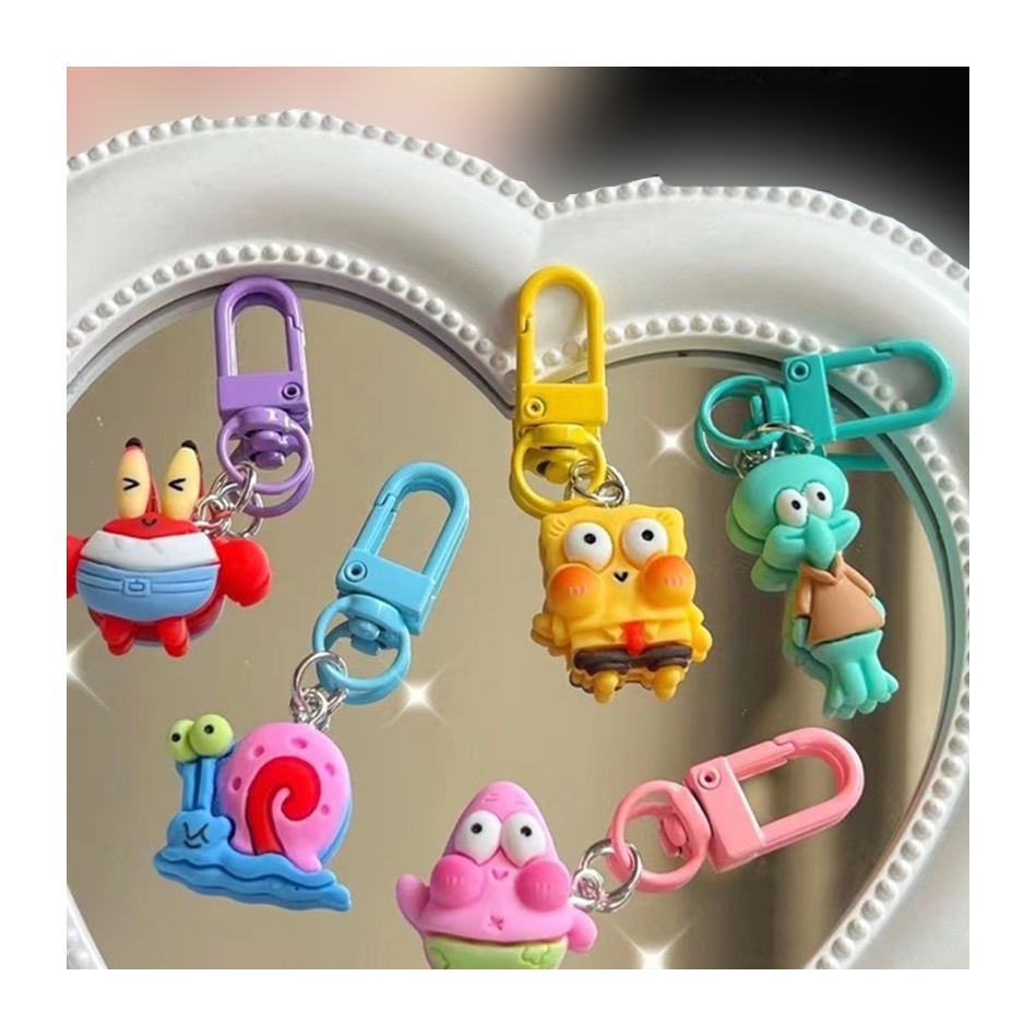 5pcs SpongeBob Gantungan Kunci Lucu Kartun Resin Liontin Untuk Anak Perempuan Patrick Star Ransel Pendant