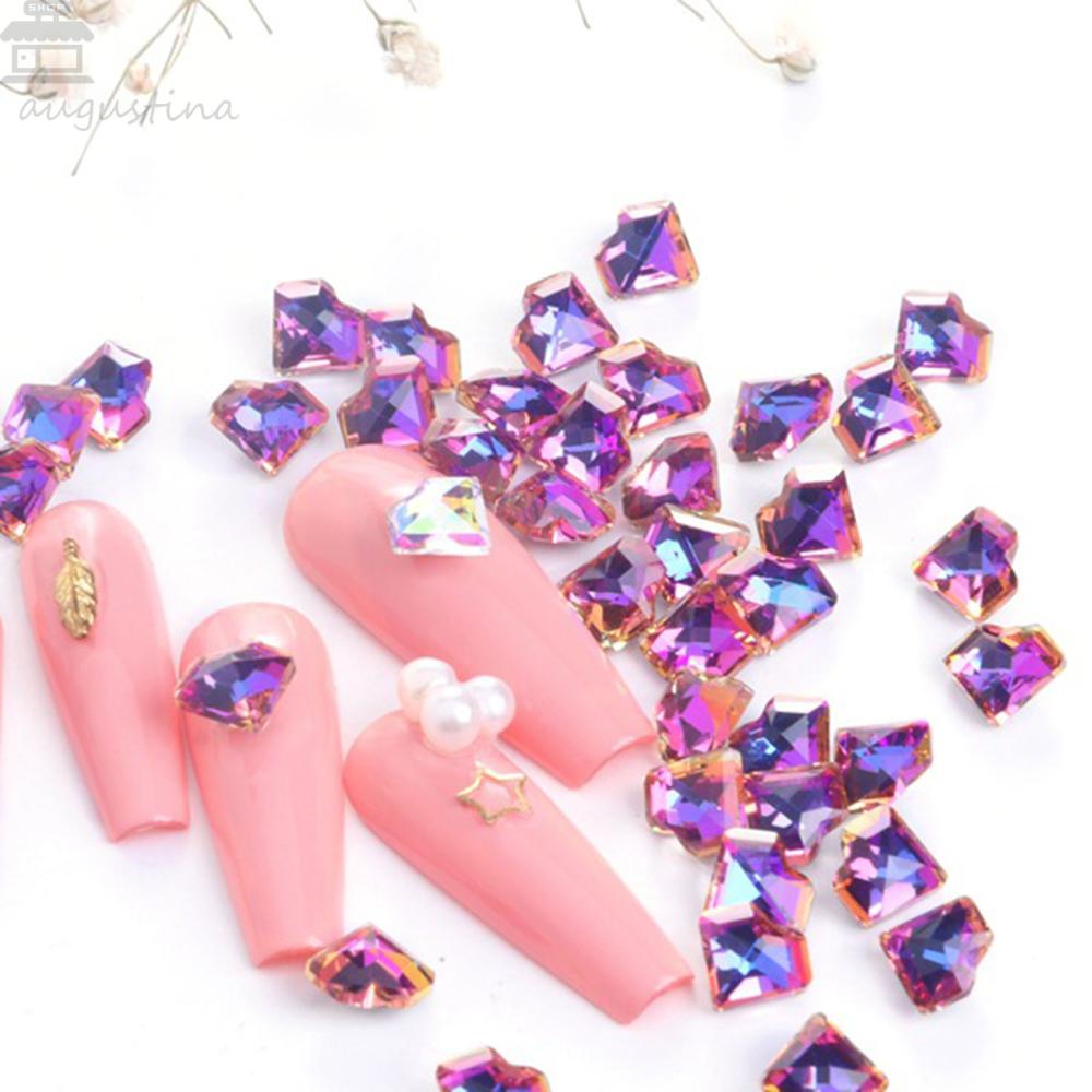 AUGUSTINA Agustina Nail Art Rhinestones Fashion 8MM Peach Bentuk Hati Runcing Bawah Berbentuk Mix Glitter AB Kristal Dekorasi Kuku