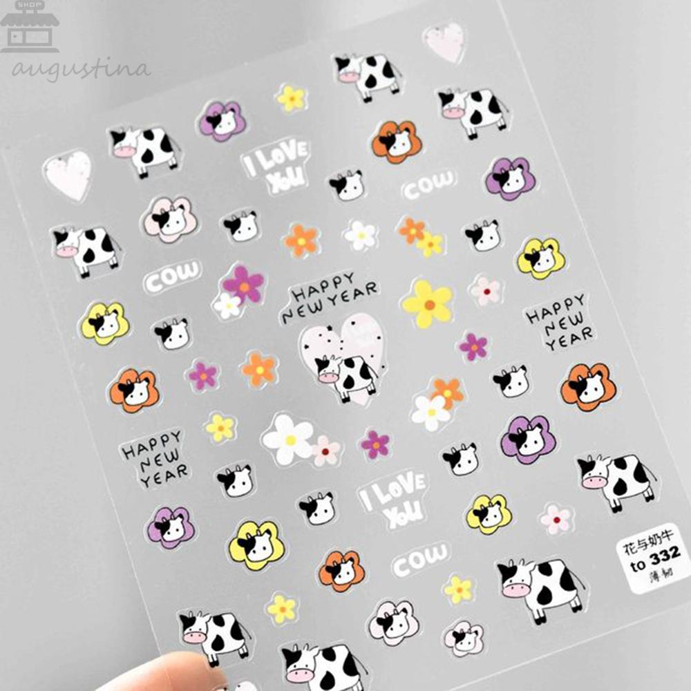 AUGUSTINA Agustina Kuku Decals 3D Wanita Gadis Manikur Aksesoris Musim Semi Air Slide Decals Kelinci Bunga Tanaman DIY Nail Art