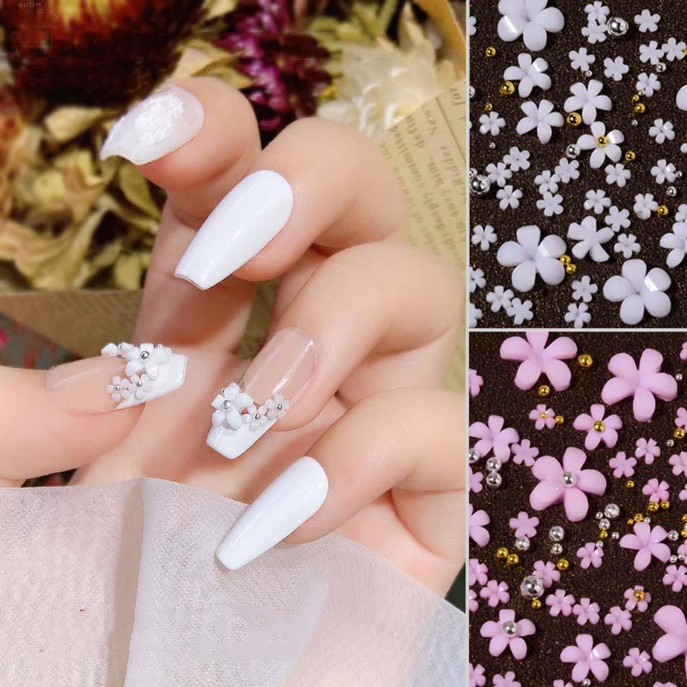 AUGUSTINA Agustina Nail Art Bunga Kecil Perhiasan Elegan Resin Lima Kelopak Bunga Pesona Manikur Aksesoris DIY Desain Nail Art