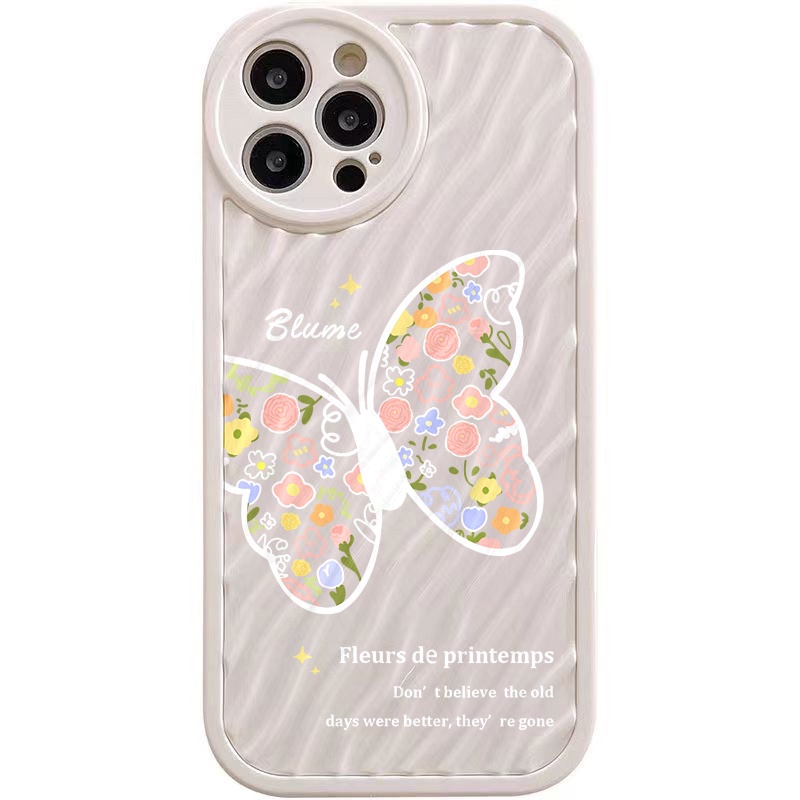 IPHONE Flowers Butterfly Water Ripple Phone Case Kompatibel Untuk Iphone11 13 12 14 Pro Max14 Plus XR X XS MAX 7Plus 8Plus 7 8 SE 2020 2022 Sarung Tahan Guncangan