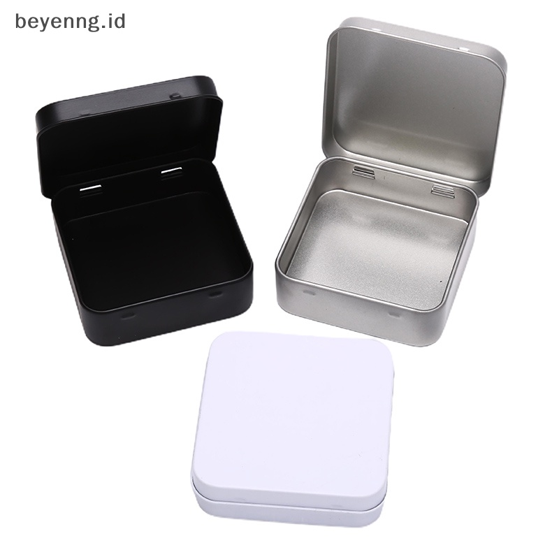Beyen Wadah Kaleng Logam Mini Persegi Berengsel Flip Penyimpanan Tin Box Perhiasan Coin Case ID