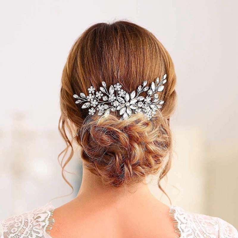 Evild Berlian Imitasi Pernikahan Sisir Rambut Daun Manik Pengantin Headpieces Hair Clip Kristal Bridal Hiasan Kepala Bunga Pernikahan Aksesoris Rambut