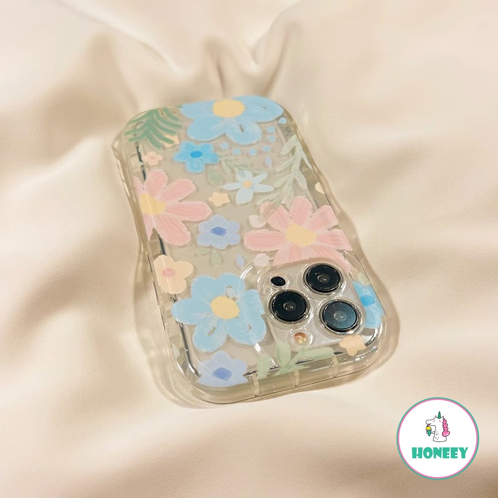 IPHONE Korea Lucu Cat Air Bunga Es Bening Ponsel Case Untuk Iphone14 13 12 11 Pro Max11 Graffiti Floral Lembut Shockproof Bumper Cover