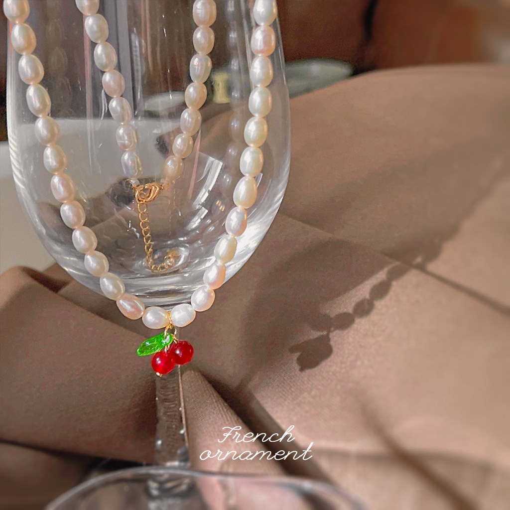 {Cherry Garden} Gaya Pengadilan Prancis Kalung Mutiara Air Tawar Cherry Mewah Ringan Lembut Elegan