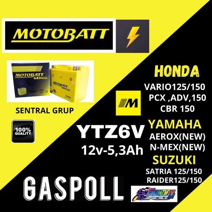 Aki Motor Yamaha Nmax MOTOBAT GELL MF GTZ6V 12V / 5Ah Aki Kering