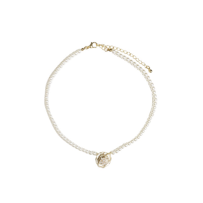 Korea Dongdaemun High-End Camellia Pearl Necklace Perempuan Manis Unik Perempuan Klavikula Rantai Kalung Necklace B551