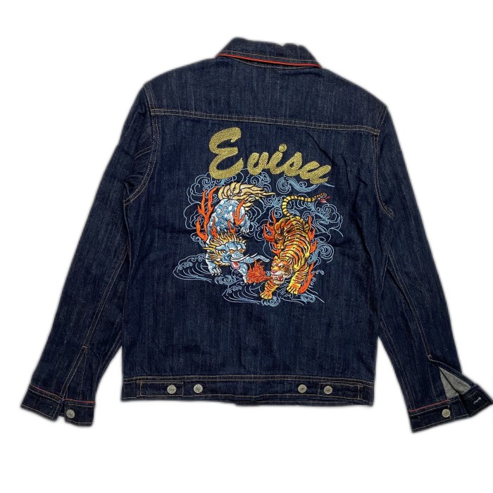 Evisu Sukajan Tiger Embroidery Type I Denim Trucker Jacket Size M