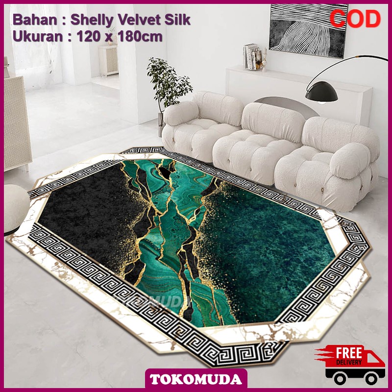 TOKOMUDA COD Karpet Ruang Tamu marble Import Polyster Silk Glossy 120x180 Karpet Import Marble Aesthetic Mengkilat