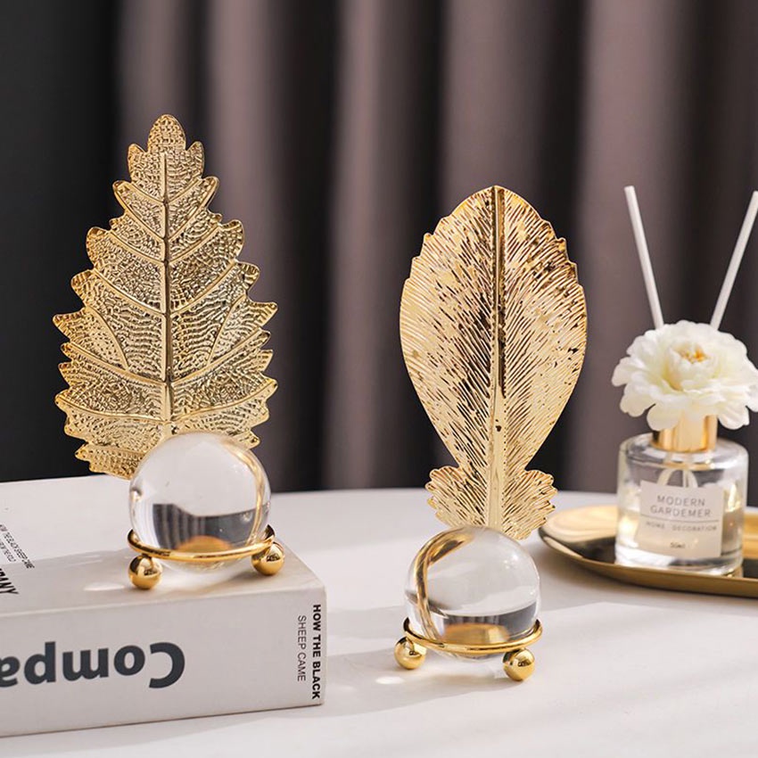 Nordic Bola Kristal Hiasan Hias Pajangan meja Dekorasi Rumah Daun Emas Bola Kristal Hiasan Meja