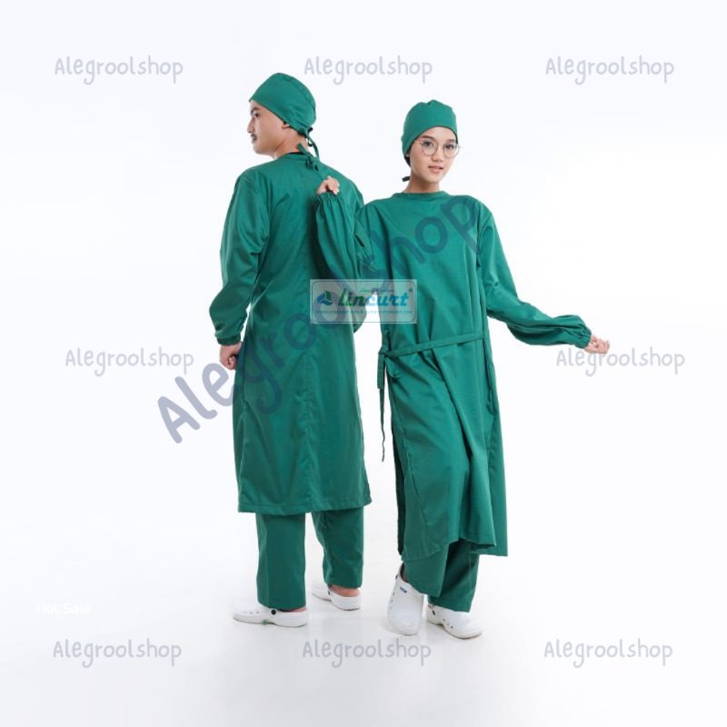 Jas Operasi Surgical Gown Model Overlapping karet Bahan Drill Premium High Quality