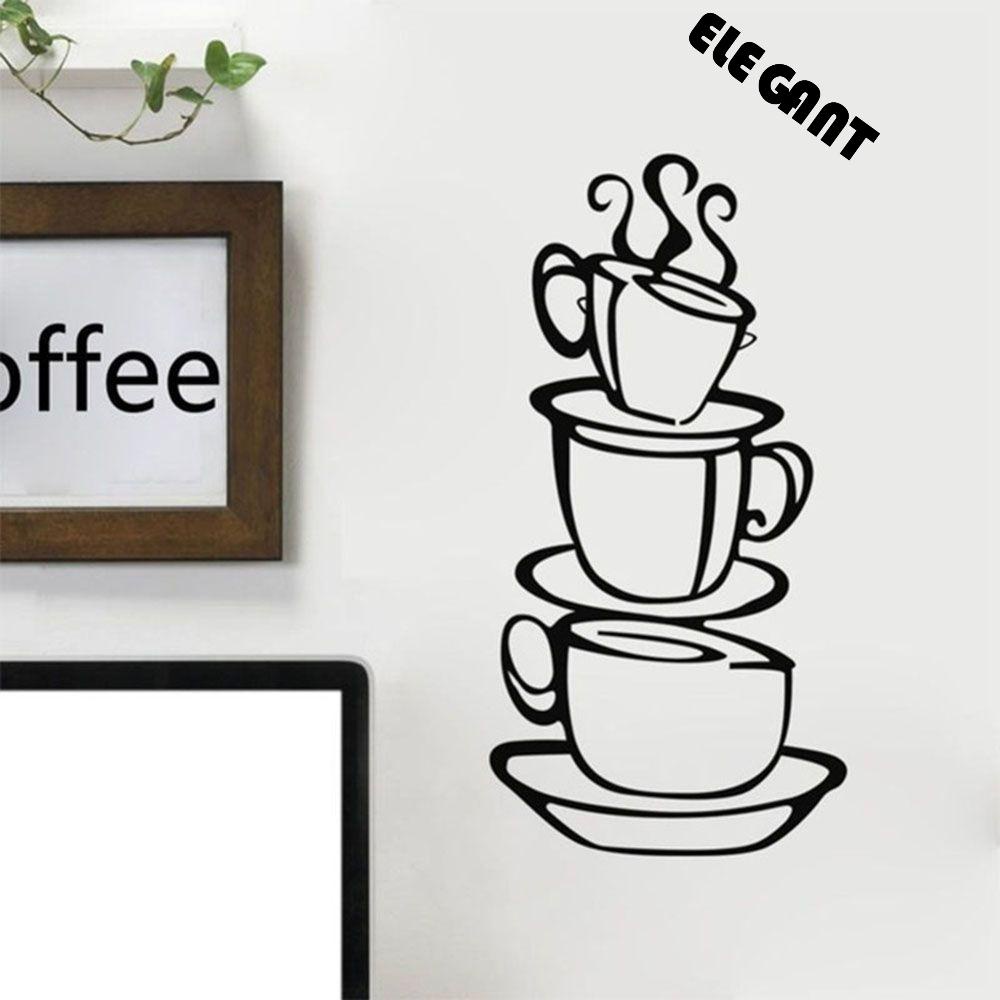 【 ELEGANT 】 Stiker Dinding New Arrival Fashion Panas Cafe Cangkir Teh Rumah Decals Vinyl Art Mural Pub Stiker Kamar Tidur Dinding Seni Wall Paper