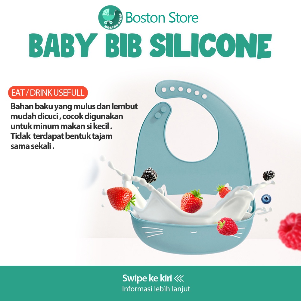 Bostonstore BABY BIB Celemek Makan Bayi Slaber Silikon Anak Bibs Karet Silicon Anti Air