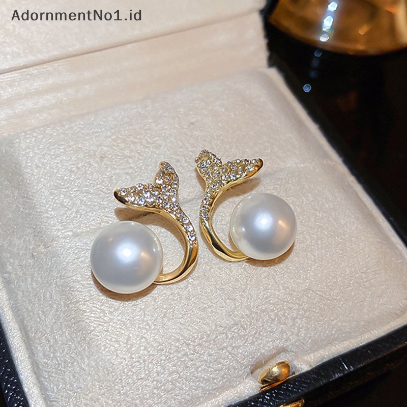 [AdornmentNo1] Anting mutiara ekor ikan temperamen korea anting sederhana elegan untuk wanita Ear Studs