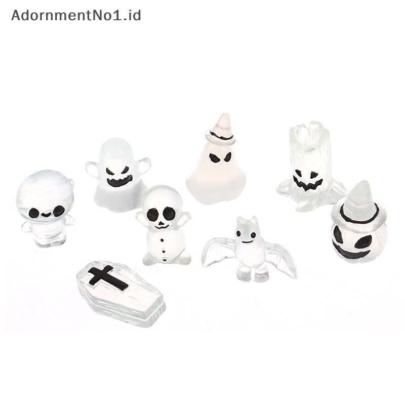 [AdornmentNo1] Ornamen hantu Mini bercahaya Halloween dekorasi peti labu kelelawar Glowing dekorasi rumah hiasan miniatur mikro