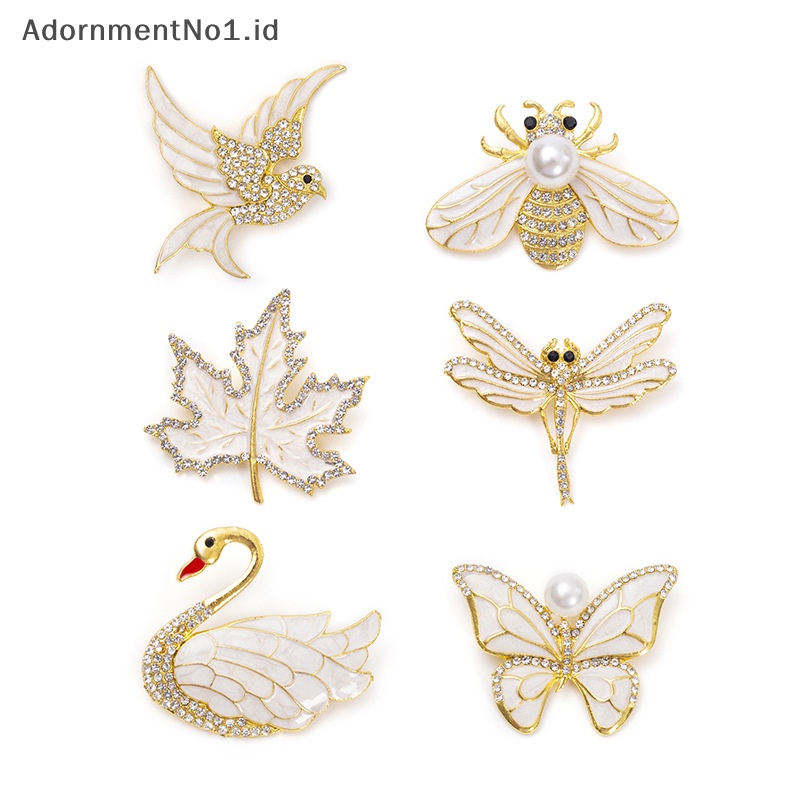 [AdornmentNo1] Animal Series Swan Brooch mutiara kupu bros wanita serbaguna aksesoris pakaian Maple Bee capung korsase ornamen