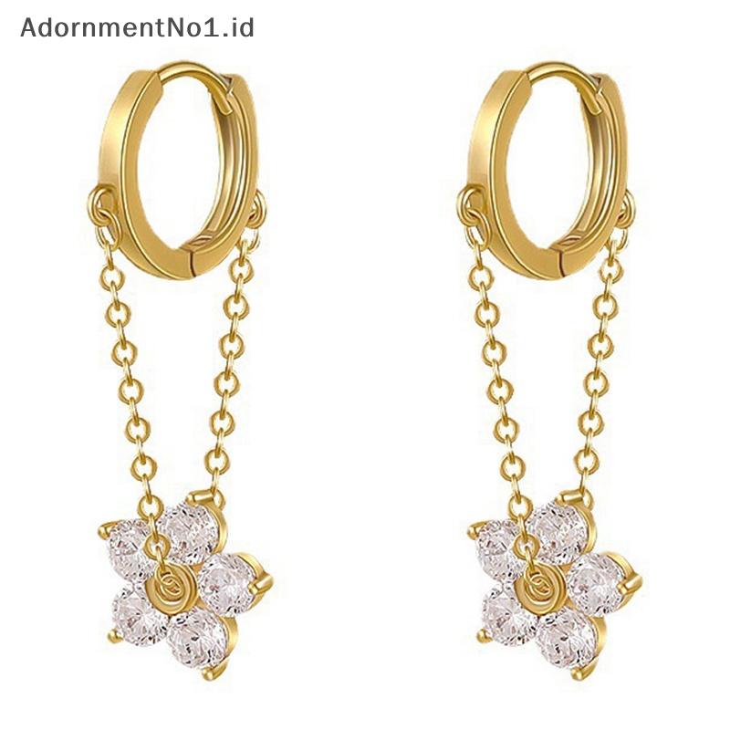 [AdornmentNo1] Korea berlian imitasi elegan bunga anting Hoop untuk wanita perempuan Fashion rantai logam Boucle Oorbellen harian perhiasan hadiah