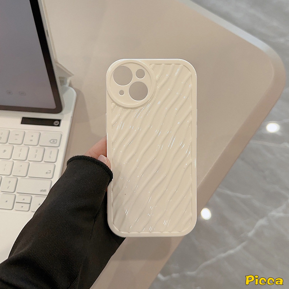 IPHONE Case Glossy Lensa Bulat Riak Air Sederhana Kompatibel Untuk Iphone7 8 Plus 11 Pro Max XR 12 13 14 Pro Max14 Plus X XS Max 11Pro Max SE 2020fashion Mewah Tahan Guncangan Soft TPU Case