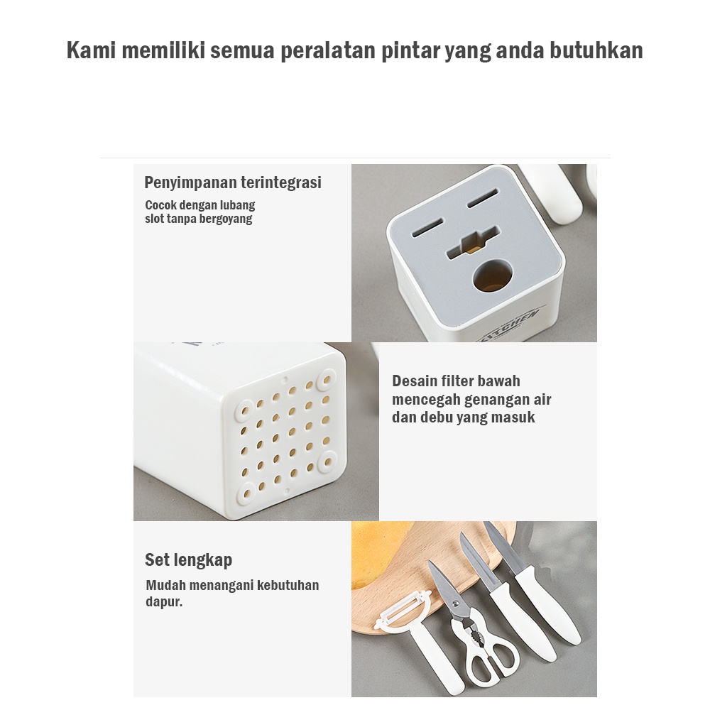 Kitchen Gadget Perlengkapan Dapur Pisau Buah Parutan Gunting dan Tempat Penyimpanan 5 Pcs