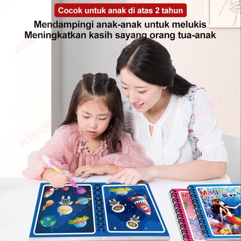 Mainan Edukasi Magic Water Book Buku Mewarnai Mainan Air Bersih Kado Bayi MOSHCO