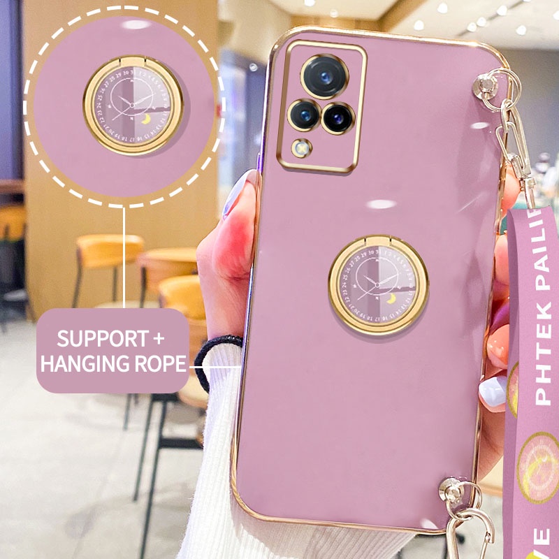 Casing Ponsel Pohon Gloden Untuk Vivo V21 4G 5G V21E 4G Y73 2021asli Casing Dengan Jam Standand Lanyard