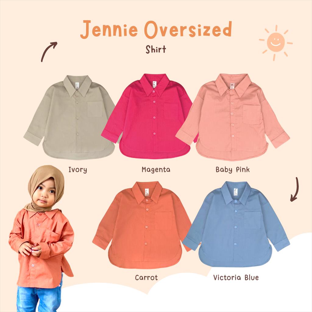 Yobebee Kemeja Katun Jennie Oversized Anak Perempuan Usia 2 4 6 8 Tahun Model Tangan Panjang Baju Atasan Kids Polos Model Casual Formal Kemeja Kerah Anak Cewek