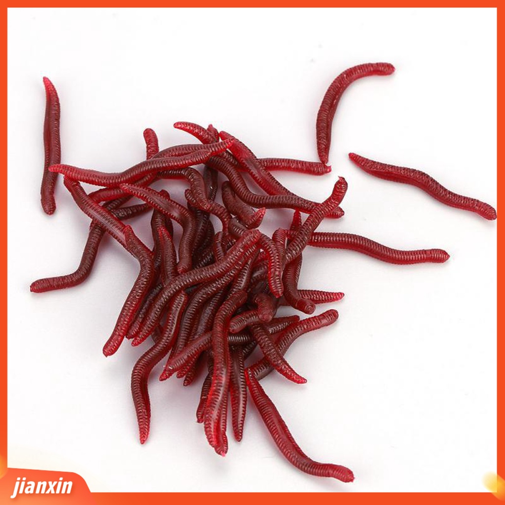 (In Stock) 50 Pcs 3.5 cm Worm Umpan Simulasi Elastisitas Tinggi Tahan Gigit Angling Cacing Tanah Umpan Cacing Buatan Umpan Memancing Luar Ruangan