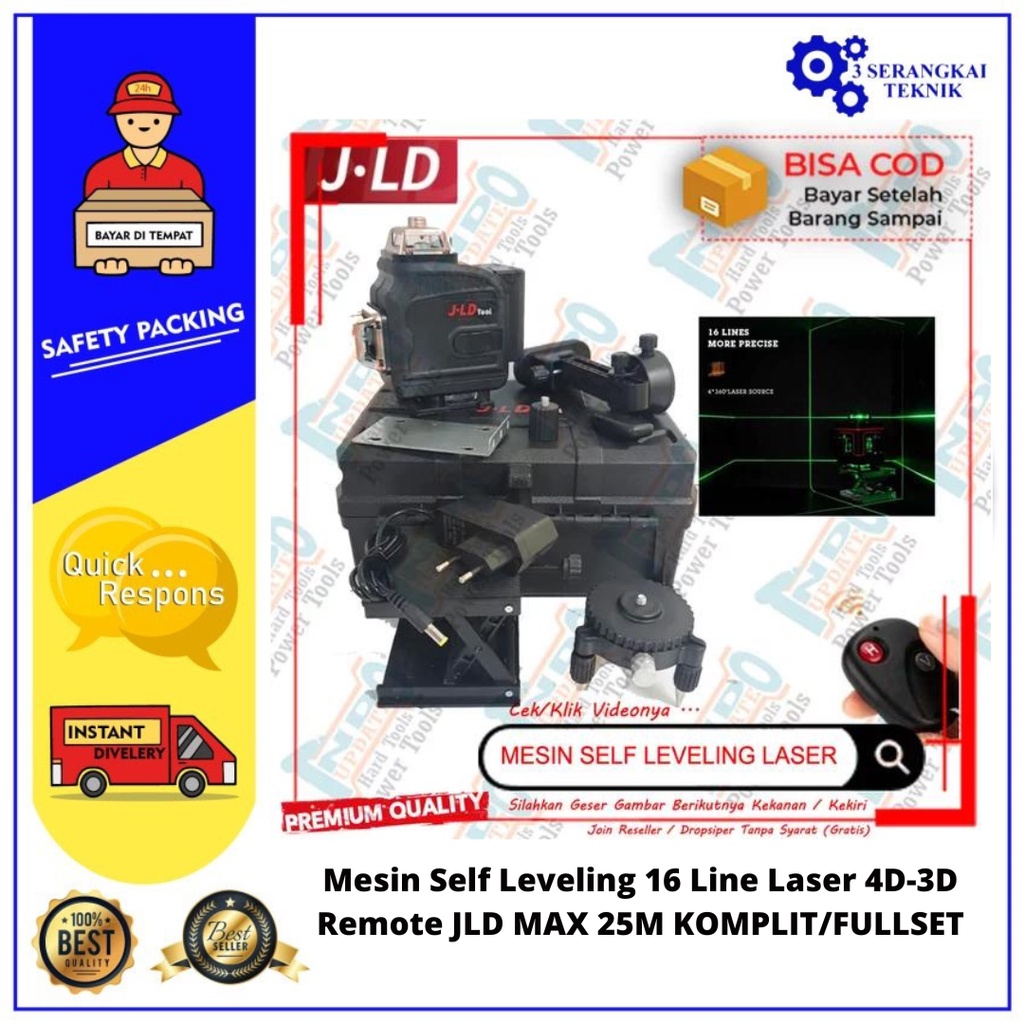 Mesin Self Leveling 16 Line Laser 4D-3D Remote JLD MAX 25M KOMPLIT/FULLSET