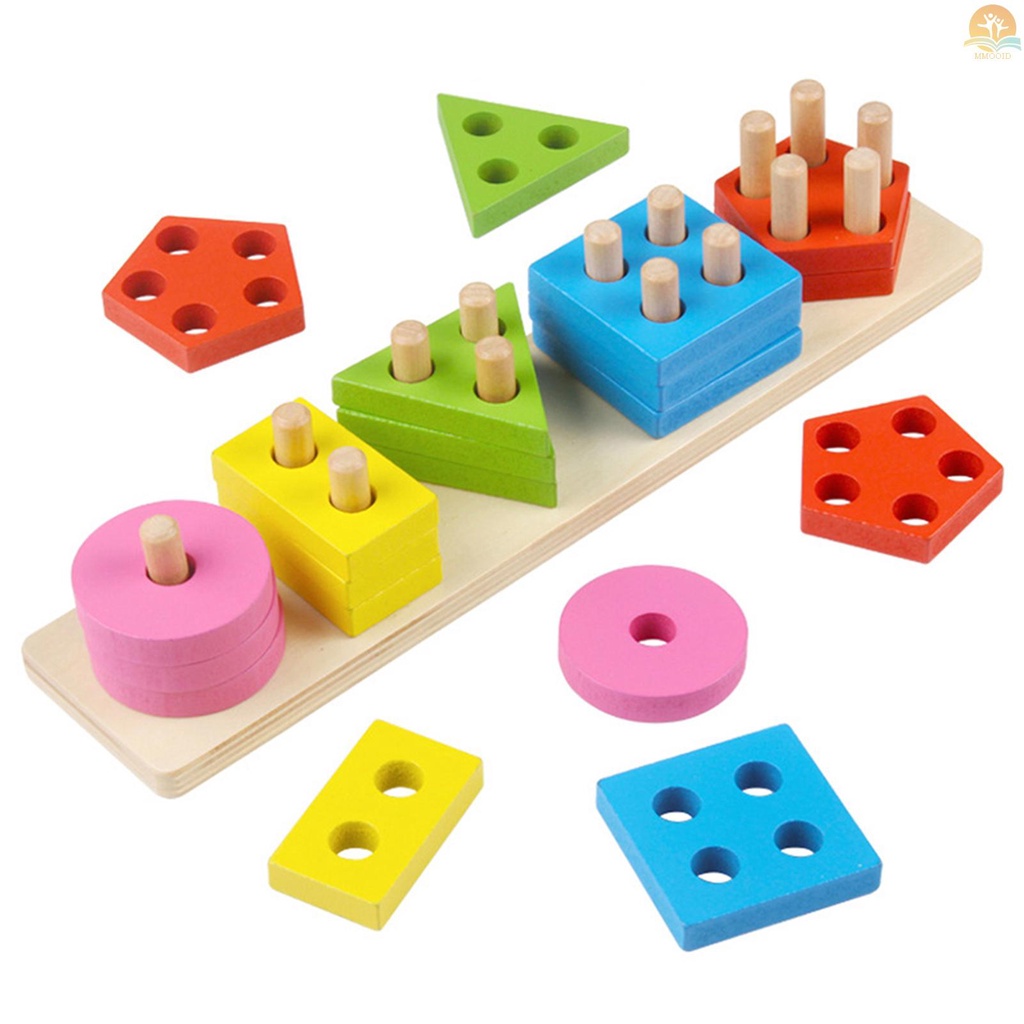 In Stock Mainan Kolom Geometris Kayu Bentuk Blok Sortir Warna Alat Belajar Edukasi Dini Untuk Anak Balita Paud Paud