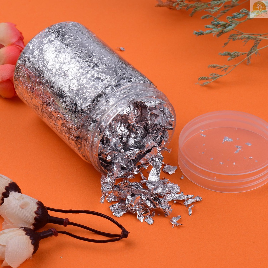 In Stock 10g Per Warna Foil Emas Imitasi Serpihan 2botol Foil Metalik Serpihan Untuk Membuat Perhiasan Resin Kuku Seni Lukisan Kerajinan DIY Dekorasi Rumah Furniture, Gold+Silver