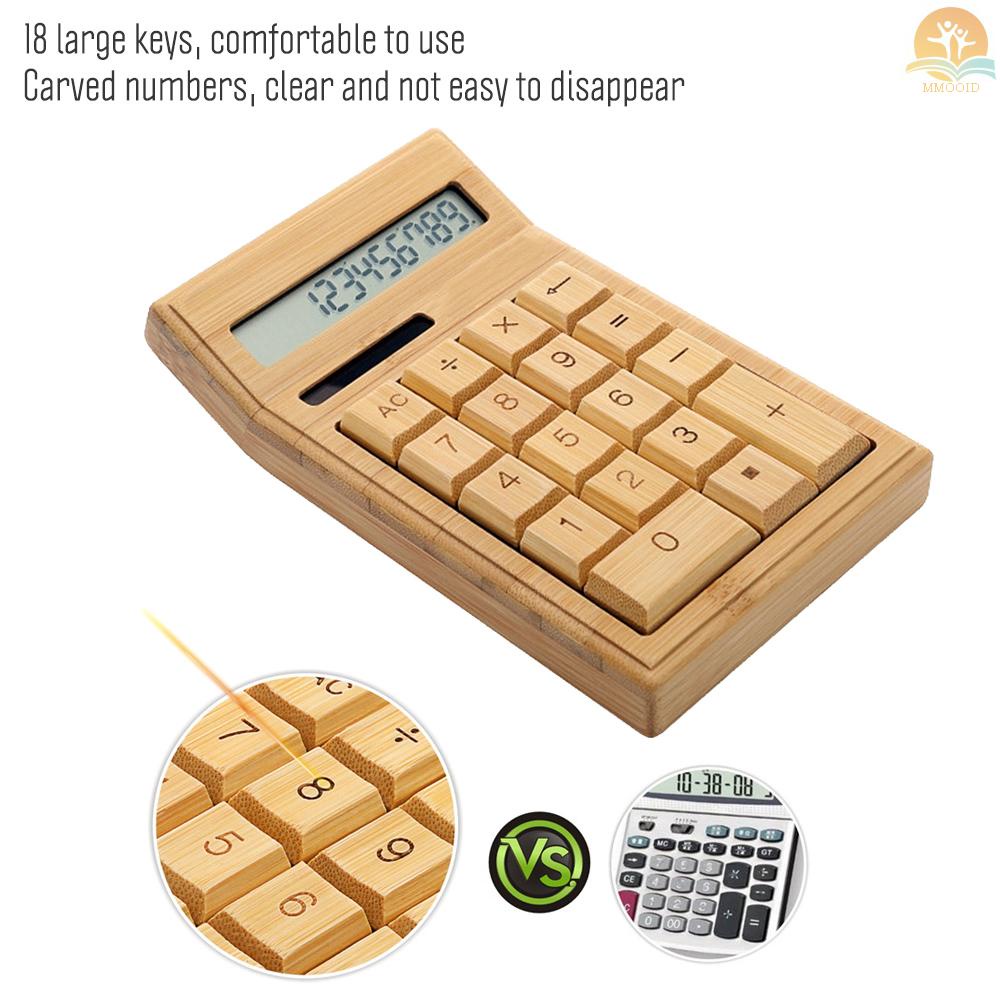 In Stock Alat Hitung Elektronik Bambu Ramah Lingkungan Counter Fungsi Standar 12digi Solar &amp; Baterai Dual Powered Untuk Rumah Kantor Sekolah Toko Eceran