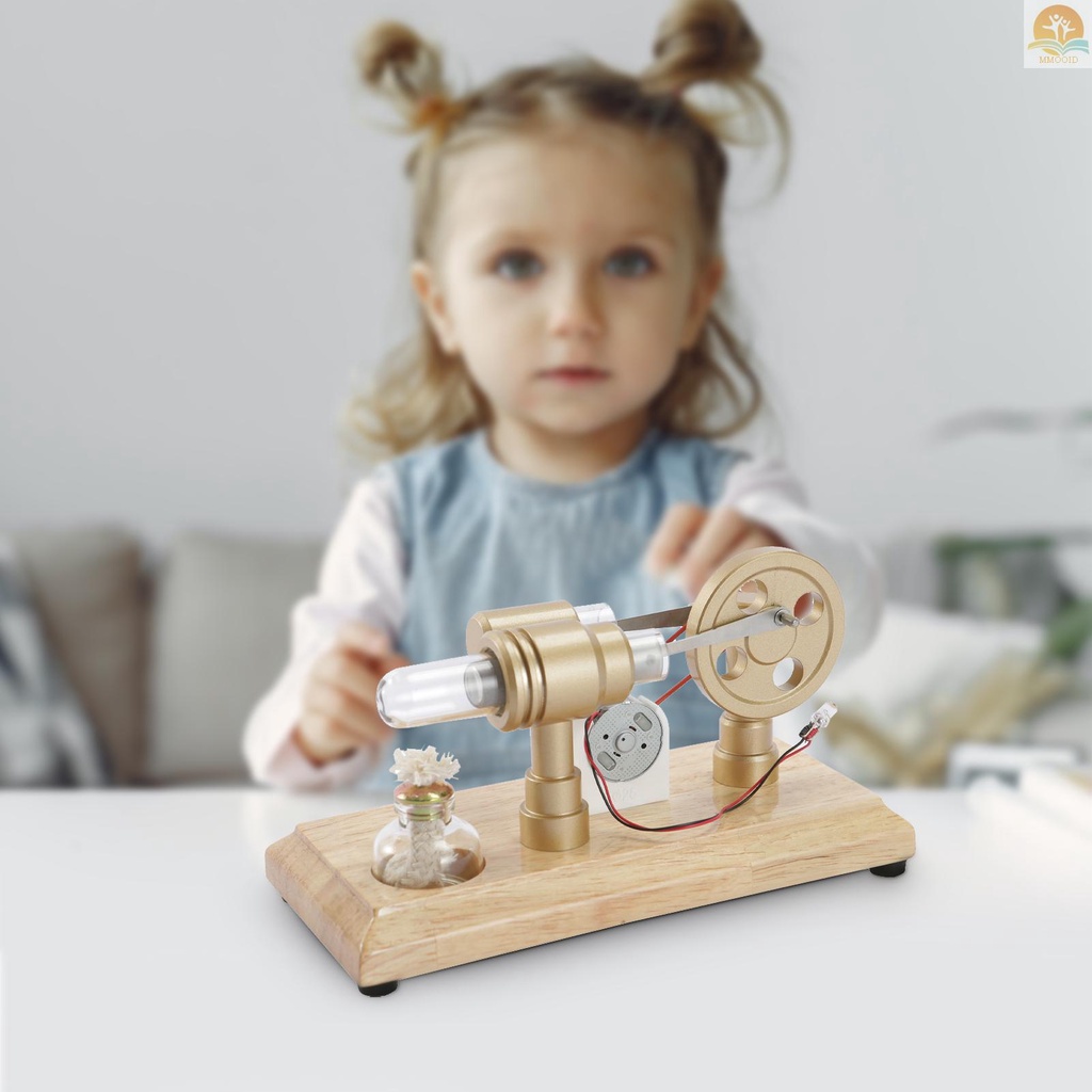 In Stock Hot Air Stirling Mesin Generator Listrik Model Motor Dengan Lampu LED Flywheel Design Percobaan Sains Dengan Dasar Kayu DIY Edukasi Mainan Untuk Guru Dewasa Anak Scho