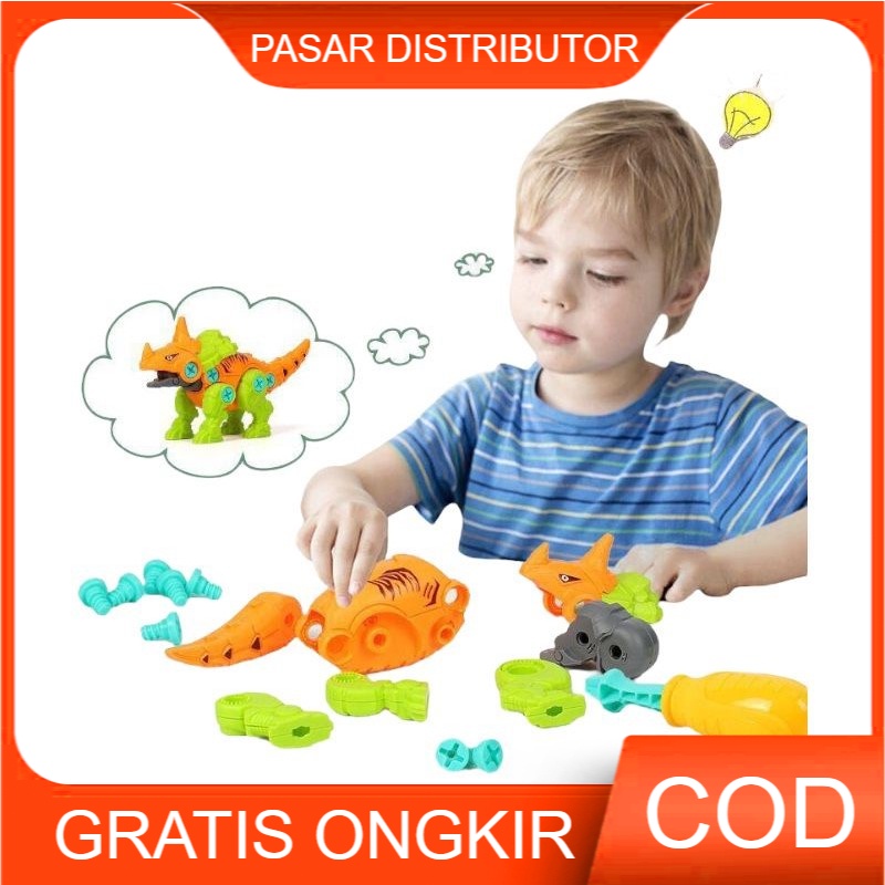 Mainan Anak DIY Dino Puzzle Dinosaurus Plastic Bag with Skrup Dinosaur Mainan Anak New