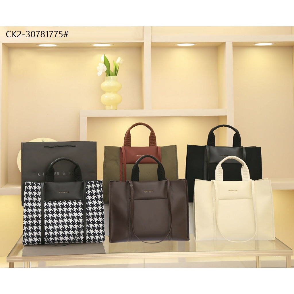 Kr Tas Tote Bag CK2-30781775 Shalia Canvas and Leather Wanita 34cm