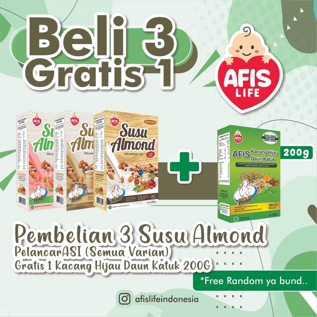 

AFIS Life Susu Almond | Sari Bubuk Kedelai + Daun katuk Pelancar ASI COD MURAH PEKANBARU